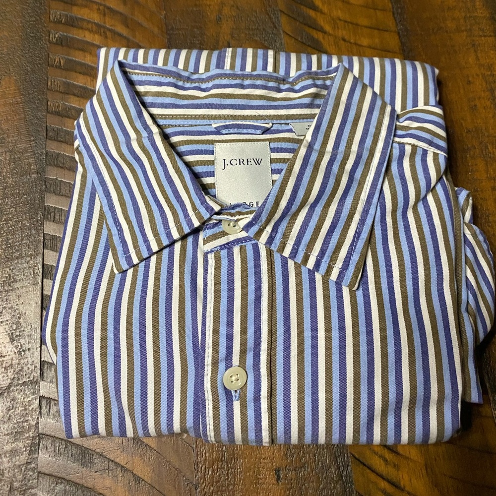 J Crew Mens Shirt Blue Gray Stripe Long Sleeve Button Sz L